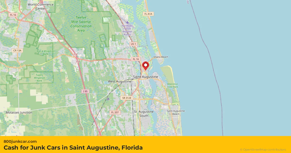 Saint Augustine, FL service area map
